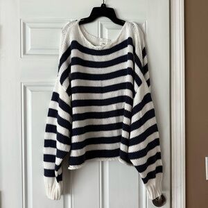 Aerie Off the Shoulder Striped Navy Women's Sweater XXL